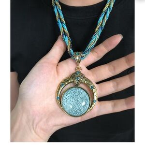 Bohemian Blue and Gold Pendant Necklace